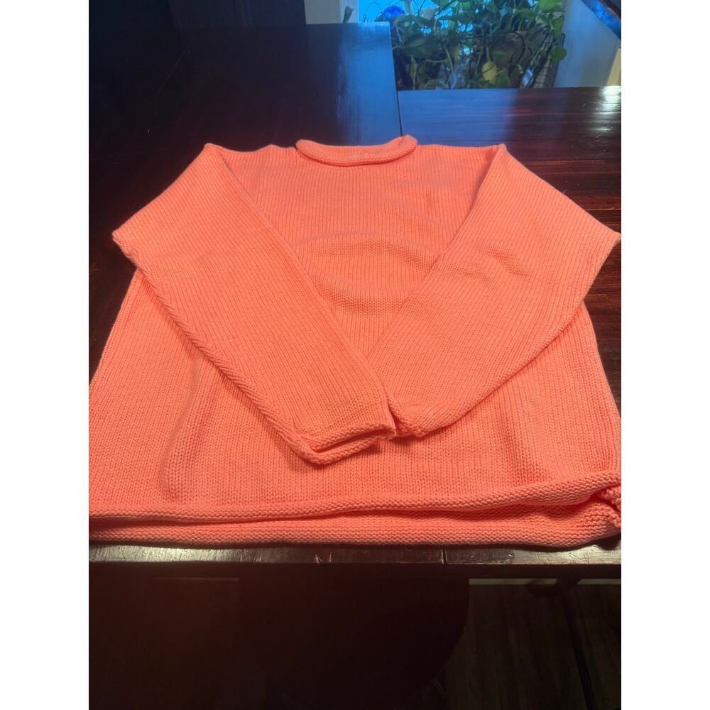 Women's Roll Neck Sweater in Coral Pink/Nantucket red